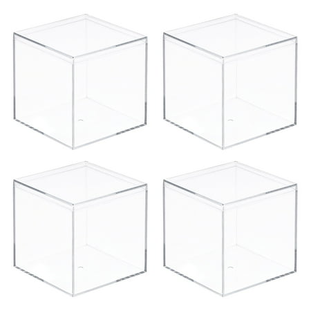 Uxcell 4Pcs Clear Acrylic Plastic Storage Box Square Cube Display Case with Lid Container Box for Small Item 2.4x2.4x2.4"