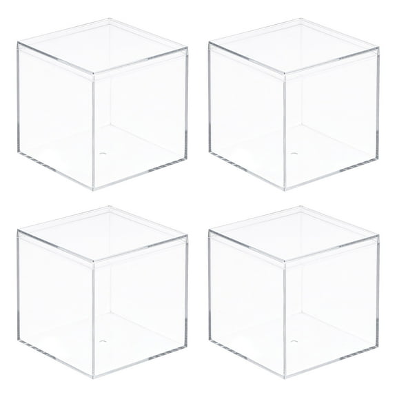 Uxcell 4Pcs Clear Acrylic Plastic Storage Box Square Cube Display Case with Lid Container Box for Small Item 2.4x2.4x2.4"