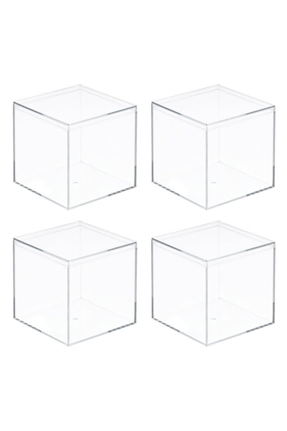 4Pcs Clear Acrylic Plastic Storage Box Square Cube Display Case with Lid Container Box for Small Item 2.76x2.76x2.76"