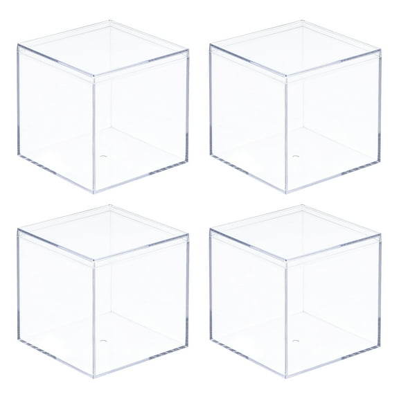 Uxcell 4Pcs Clear Acrylic Plastic Storage Box Square Cube Display Case with Lid Container Box for Small Item 3.19x3.19x3.19"