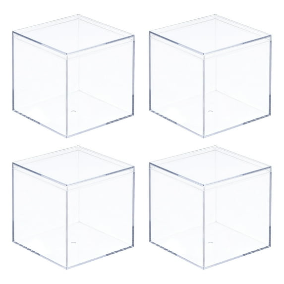 Uxcell 4Pcs Clear Acrylic Plastic Storage Box Square Cube Display Case with Lid Container Box for Small Item 3.19x3.19x3.19"