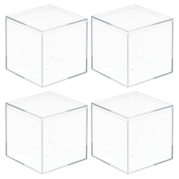 Uxcell 4Pcs Clear Acrylic Plastic Storage Box Square Cube Display Case with Lid Container Box for Small Item 3.74x3.74x3.74"