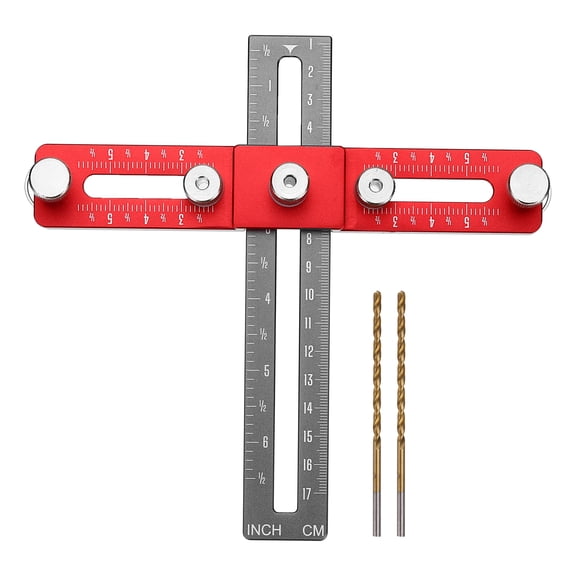 Uxcell Adjustable Cabinet Hardware Jig Cabinet Handle Template Tool Straight Alignment Holes Drill Guide for Handles and Pulls on Drawers or Doors, Red