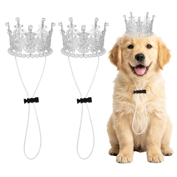 Uxcell Adjustable Dogs Crown, Small Dog Cat Crown Headband Rhinestone Pet Birthday Tiara, (Silver, 2Pcs), Intended for Cosplay/Party Accessories/Wedding/Birthday Photos Prop Costume