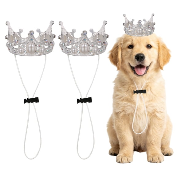 Uxcell Adjustable Dogs Crown, Small Dog Cat Crown Headband, Rhinestone Pet Birthday Tiara, (Silver, 2Pcs), Intended for Cosplay/Party Accessories/Wedding/Birthday Photos Prop Costume