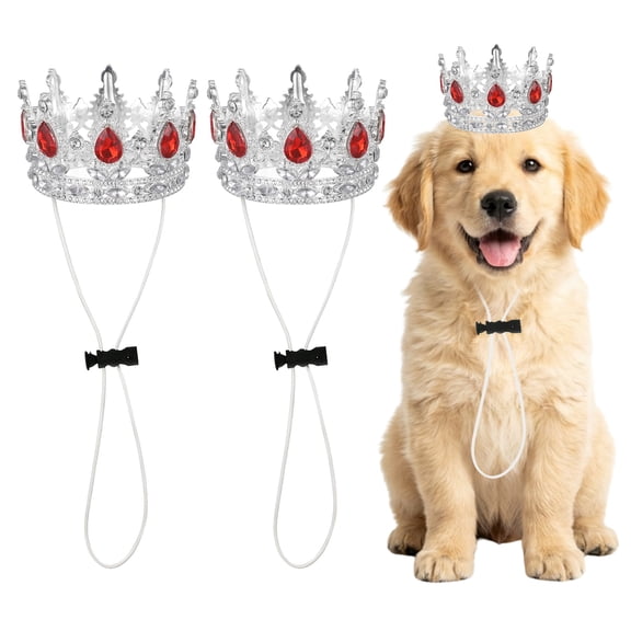 Uxcell Adjustable Dogs Crown, Small Dog Cat Crown Headband, Rhinestone Pet Birthday Tiara, (Silver and Red, 2Pcs), Intended for Cosplay/Party/Wedding/Birthday Photos Prop Costume