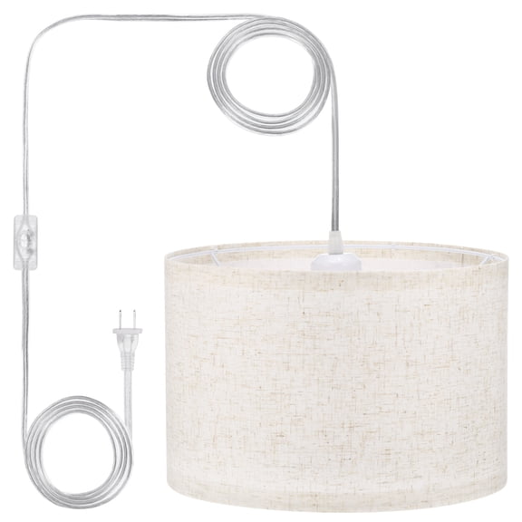 Uxcell Plug in Pendant Light 15Ft Rope Hanging Lamp Fixture with ON/OFF Switch, Fabric Shade E26/E27 Socket Beige