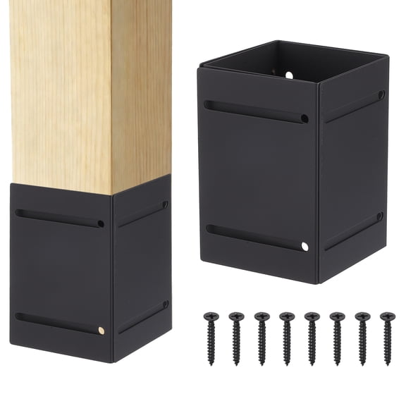 Uxcell Adjustable Post Protector, Carbon Steel Fences Post Protector (Range 3.3"-6") Protect Mailboxes, Deck, Fence from Rain Damage, Black