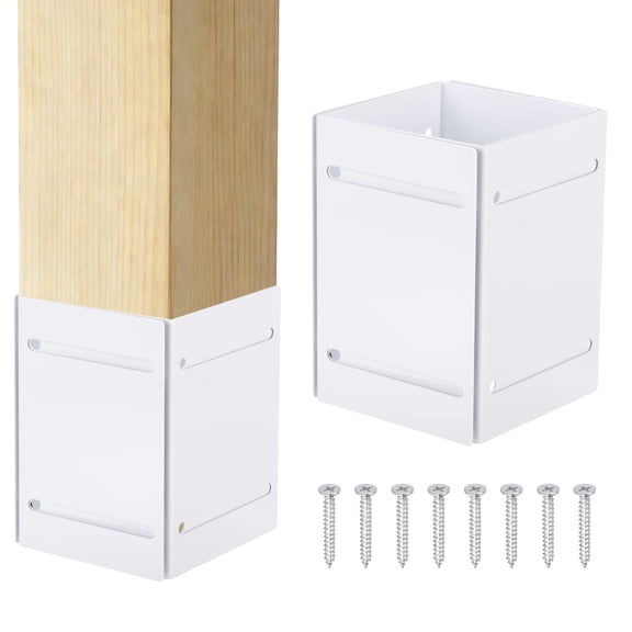 Uxcell Adjustable Post Protector, Carbon Steel Fences Post Protector (Range 3.3"-6") Protect Mailboxes, Deck, Fence from Rain Damage, White