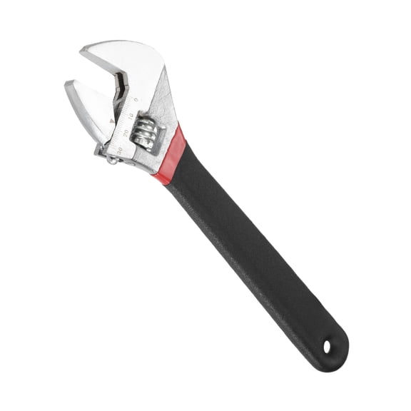 Uxcell Adjustable Wrench 10" High Carbon Steel Industrial Wide Jaw Wrench Adjustable Repairs Spanner Tool with Graduated Scale for Home Garage Workshop Plumbing, Black-Red