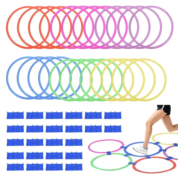 Uxcell Agility Rings, 24Pcs Speed Training Rings 6 Colors Plastic Exercise Speed Circle Jumping Hoops for Gymnastic Sport Soccer Practice Game(Red/Yellow/Blue/Green/Pink/Purple, 15 Inch)