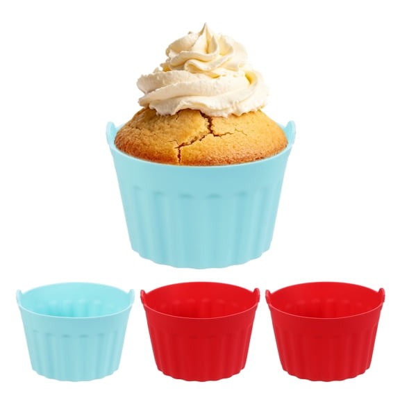 Uxcell Air Fryer Cups, 4 Pcs Silicone Baking Cups Air Fryer Baking Nonstick Bakeware Easy Release Silicone Ramekins for Cupcakes Muffins Puddings Tarts, Red/Sky Blue