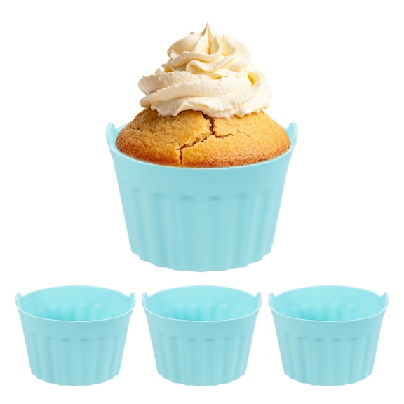 Uxcell Air Fryer Cups, 4 Pcs Silicone Baking Cups Air Fryer Baking Nonstick Bakeware Easy Release Silicone Ramekins for Cupcakes Muffins Puddings Tarts, Sky Blue