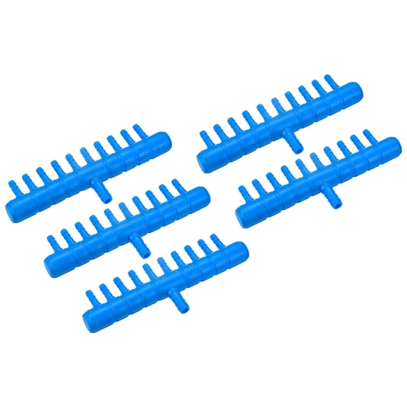 Uxcell Air Line Tubing Splitter Connector, 5Pack 8mm/0.31" to 5mm/0.2" 10 Way Fish Tank Oxygen Pipe, Blue