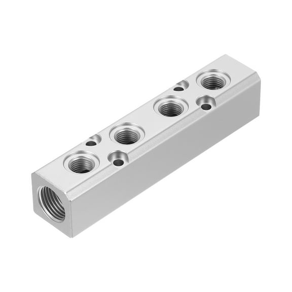 Uxcell Air Manifold, 4 Way 6 Port 1/4" Output Port 1/2" Supply Port Air Hose Inline Manifold Block Splitter, Silver
