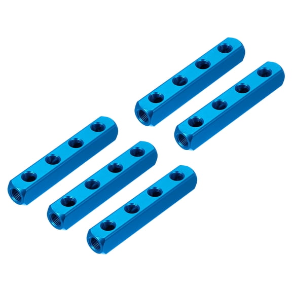 Uxcell Air Manifold, 4 Way 7 Port PT 1/4" Air Hose Inline Manifold Block Splitter, Blue 5 Pcs