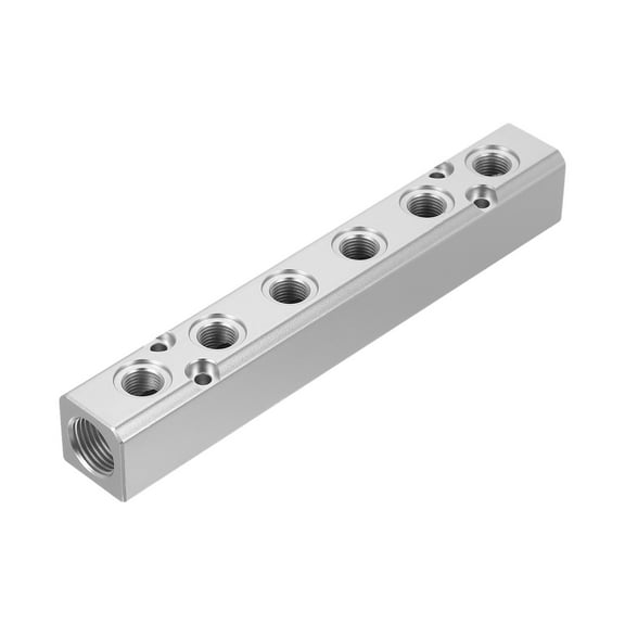 Uxcell Air Manifold, 6 Way 8 Port 1/4" Output Port 1/2" Supply Port Air Hose Inline Manifold Block Splitter, Silver