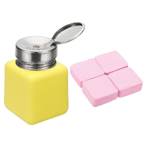 Uxcell Alcohol Dispenser, 120ml(4oz) Pump Bottle for Nail Polish Remover, Yellow