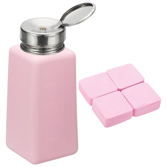 Uxcell Alcohol Dispenser, 250ml(8.5oz) Pump Bottle for Nail Polish Remover, Pink