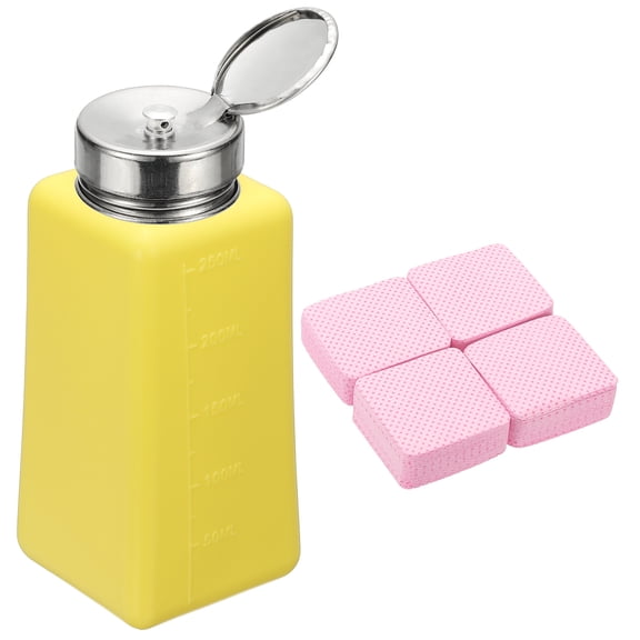Uxcell Alcohol Dispenser, 250ml(8.5oz) Pump Bottle for Nail Polish Remover, Yellow(Splash-proof Pump Head)