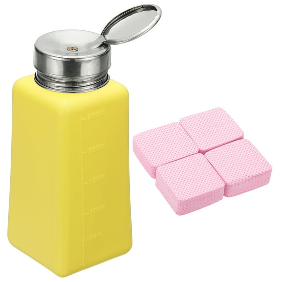 Uxcell Alcohol Dispenser, 250ml(8.5oz) Pump Bottle for Nail Polish Remover, Yellow
