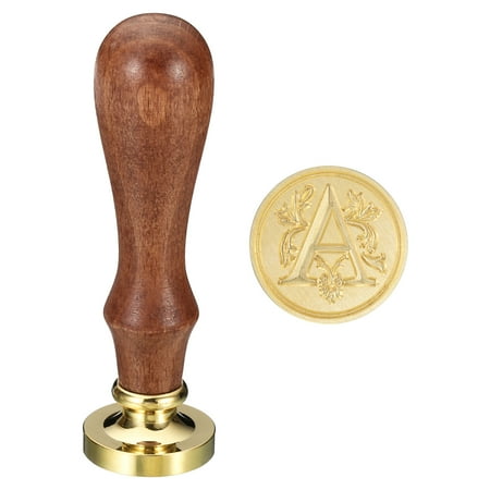 Uxcell Alphabet A Wax Seal Stamp Initial Letter Sealing Wax Stamp Retro Removable Brass Head Wooden Handle, Style 3
