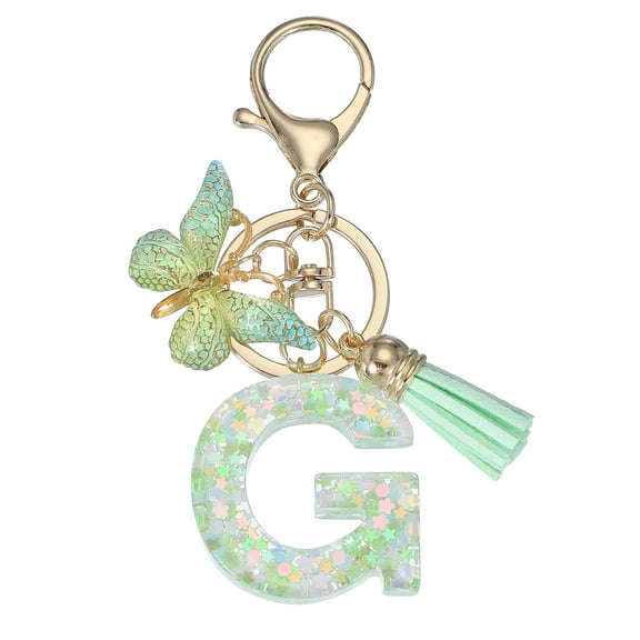 Uxcell Alphabet Initial Keychain, Resin Cute Keychains with Tassel Butterfly Letter Pendant Charm G