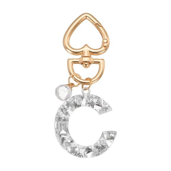 Uxcell Alphabet Initial Letter Keychain, Cute Heart Crystal Keychain Letter Pendant Charm C
