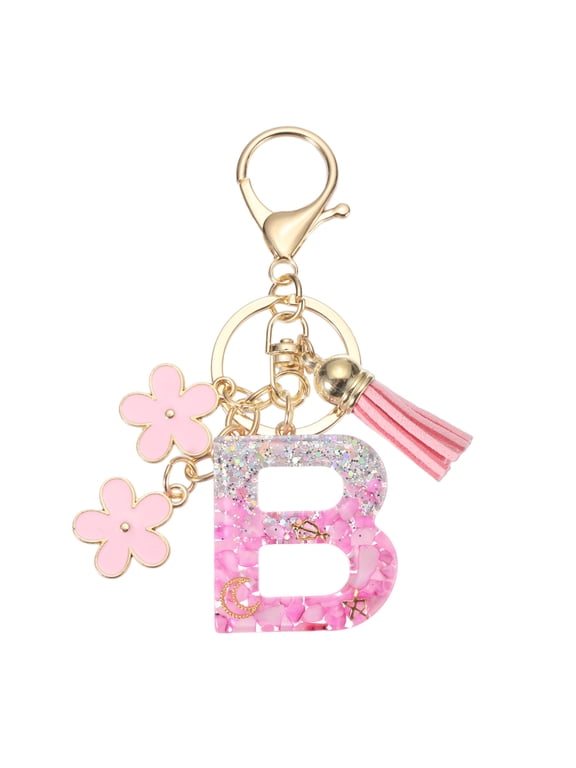 Alphabet Initial Letter Keychain, Resin Cute Keychains with Tassel Butterfly Letter Pendant Charm B