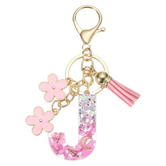 Uxcell Alphabet Initial Letter Keychain, Resin Cute Keychains with Tassel Butterfly Letter Pendant Charm J