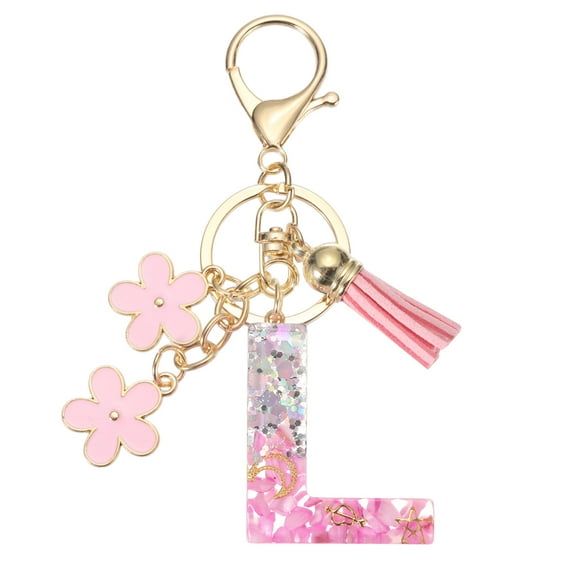 Uxcell Alphabet Initial Letter Keychain, Resin Cute Keychains with Tassel Butterfly Letter Pendant Charm L