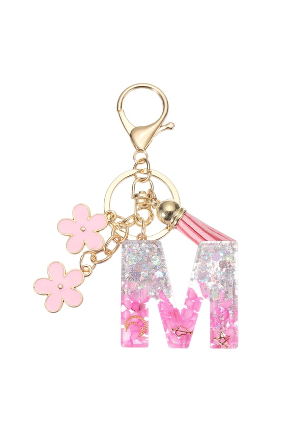 Alphabet Initial Letter Keychain, Resin Cute Keychains with Tassel Butterfly Letter Pendant Charm M