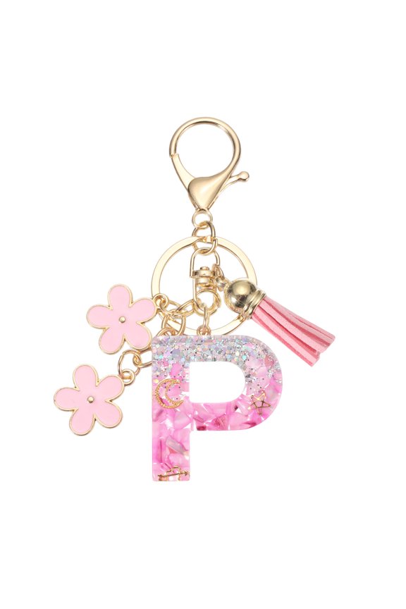 Alphabet Initial Letter Keychain, Resin Cute Keychains with Tassel Butterfly Letter Pendant Charm P