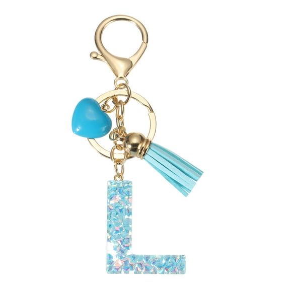 Uxcell Alphabet Initial Letter Keychain, Resin Cute Keychains with Tassel Letter Pendant Charm L