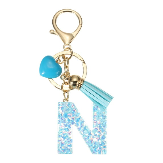 Uxcell Alphabet Initial Letter Keychain, Resin Cute Keychains with Tassel Letter Pendant Charm N