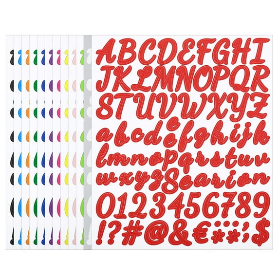 Uxcell Alphabet Letters Numbers Stickers Set, Self Adhesive Cursive, 12 Colors 12Sheets