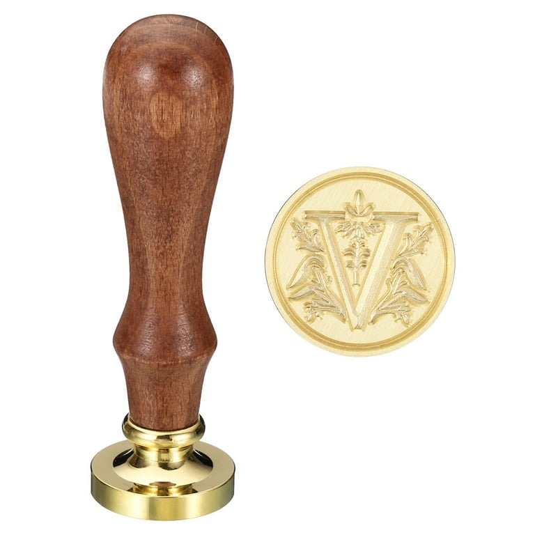 Uxcell Alphabet V Wax Seal Stamp Initial Letter Sealing Wax Stamp Classic  Retro Brass Head 