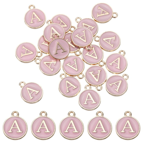 Uxcell Alphabet a Letter Charm Double Sided Enamel Initial Alphabet Pendant Pink, for Necklace Bracelet Earring, 20pcs