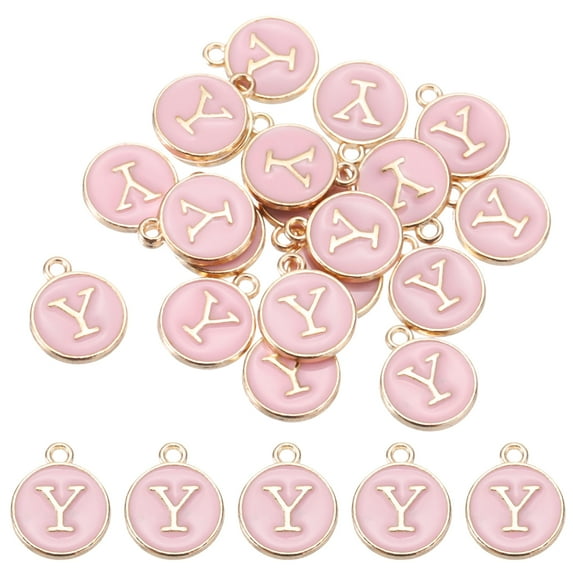 Uxcell Alphabet y Letter Charm Double Sided Enamel Initial Alphabet Pendant Pink, for Necklace Bracelet Earring, 20pcs
