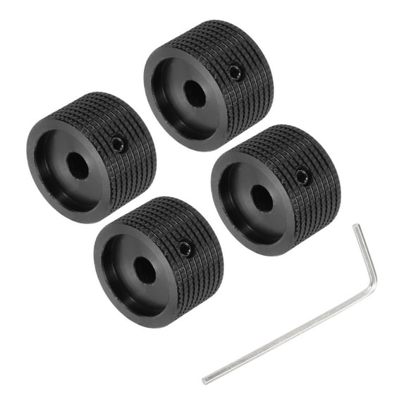 Uxcell Aluminium Potentiometer Knob, Universal Top Hat Knob Volume Tone Control Knob with Set Screw for Guitar Bass Black