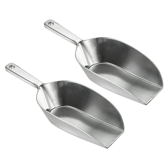 Uxcell Aluminum 10.43" Small Ice Maker Flour Cereal Sugar Utility Shovel Ice Scoops, Silver 2 Pack