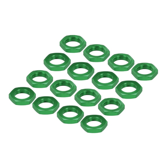 Uxcell Aluminum 17mm Thread 1.0mm Hex Wheel Nuts for 1/8 RC Model Car Trucks Off Road Car Upgraded Parts 16PCS(Green)