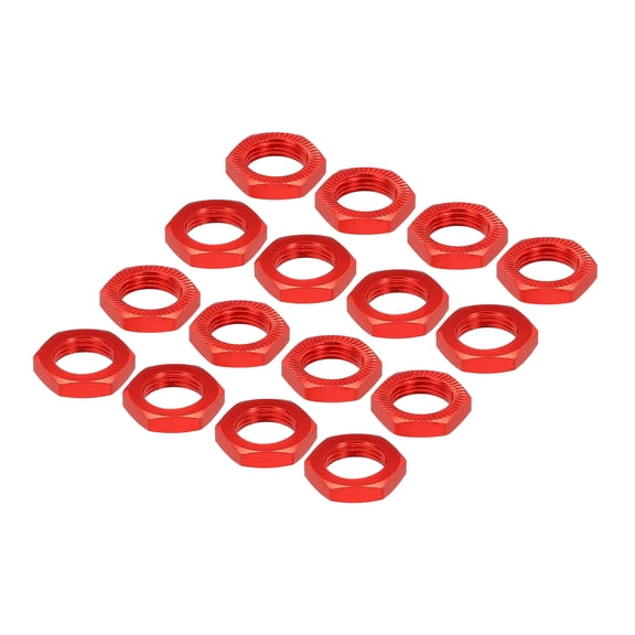 Uxcell Aluminum 17mm Thread 1.0mm Hex Wheel Nuts for 1/8 RC Model Car Trucks Off Road Car Upgraded Parts 16PCS(Red)