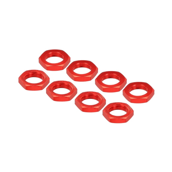 Uxcell Aluminum 17mm Thread 1.0mm Hex Wheel Nuts for 1/8 RC Model Car Trucks Off Road Car Upgraded Parts Pack of 8(Red)