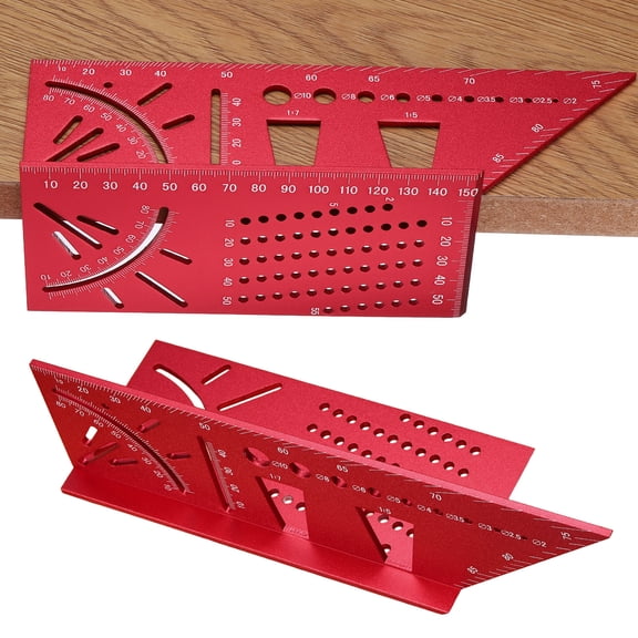 Uxcell Aluminum Alloy Woodworking Square, 45 90 Degree Gauge Measuring Ruler 3D Angle Measuring Template Tool Carpenter Layout Ruler Woodworking Accessories for Men Gift, Red