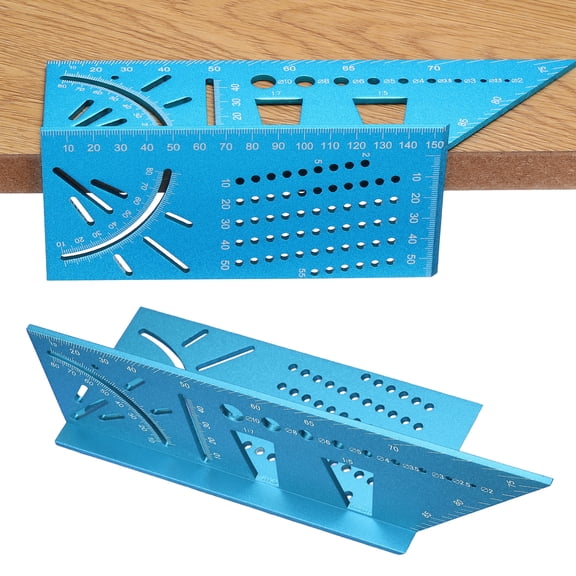Uxcell Aluminum Alloy Woodworking Square, 45 90 Degree Gauge Measuring Ruler 3D Angle Measuring Template Tool Carpenter Layout Ruler Woodworking Accessories for Men Gift, Blue