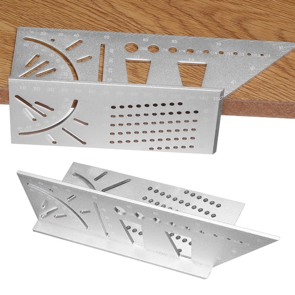Uxcell Aluminum Alloy Woodworking Square, 45 90 Degree Gauge Measuring Ruler 3D Angle Measuring Template Tool Carpenter Layout Ruler Woodworking Accessories for Men Gift, Silver