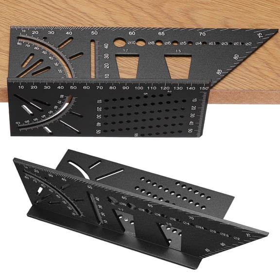 Uxcell Aluminum Alloy Woodworking Square, 45 90 Degree Gauge Measuring Ruler 3D Angle Measuring Template Tool Carpenter Layout Ruler Woodworking Accessories for Men Gift, Black
