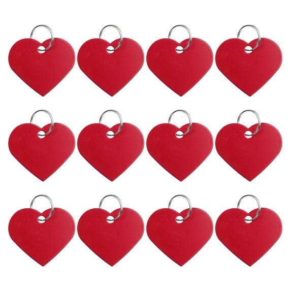 Uxcell Aluminum Blank Tags 1.3 x 1.5 Inch, Heart Shape Metal Stamping Blanks Pet ID Label with Key Rings, Red 12Pcs