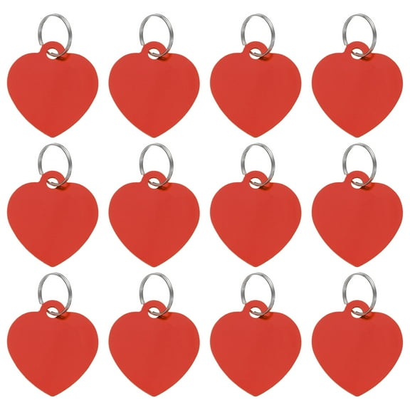 Uxcell Aluminum Blank Tags 1.4 x 1.2 Inch, Heart Shape Metal Stamping Blanks Pet ID Label with Key Rings, Red 12Pcs